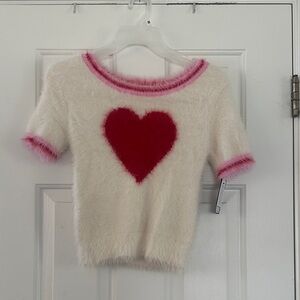 art class Cream and Pink Fuzzy Heart Sweater